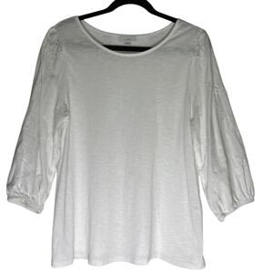 J.Jill Blouse Top Women's Size Medium White Pullover Embroidered Peasant Sleeve